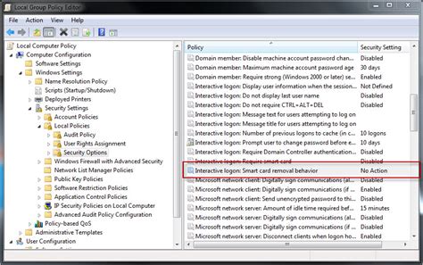 Windows Server 2019 Smart Card removal option must be 